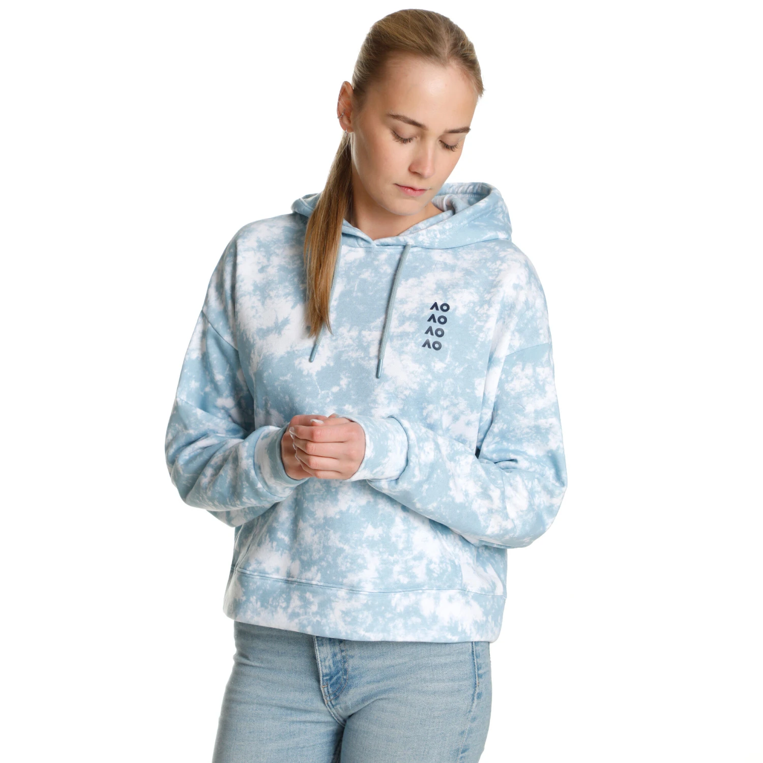 AO Tie Dye Felpa Con Cappuccio Donna - Blu Chiaro, Bianco 6 AO Tie Dye Felpa Con Cappuccio Donna - Blu Chiaro, Bianco - immagine 4
