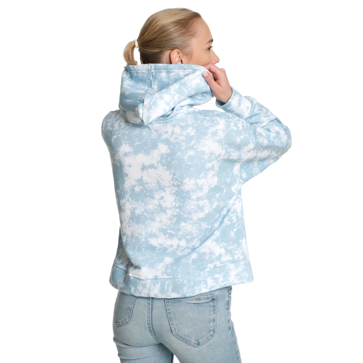 AO Tie Dye Felpa Con Cappuccio Donna - Blu Chiaro, Bianco 7 AO Tie Dye Felpa Con Cappuccio Donna - Blu Chiaro, Bianco - immagine 5