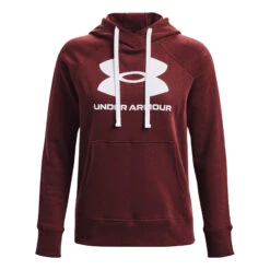 Under Armour Rival Fleece Logo Felpa Con Cappuccio Donna - Rosso Scuro, Bianco