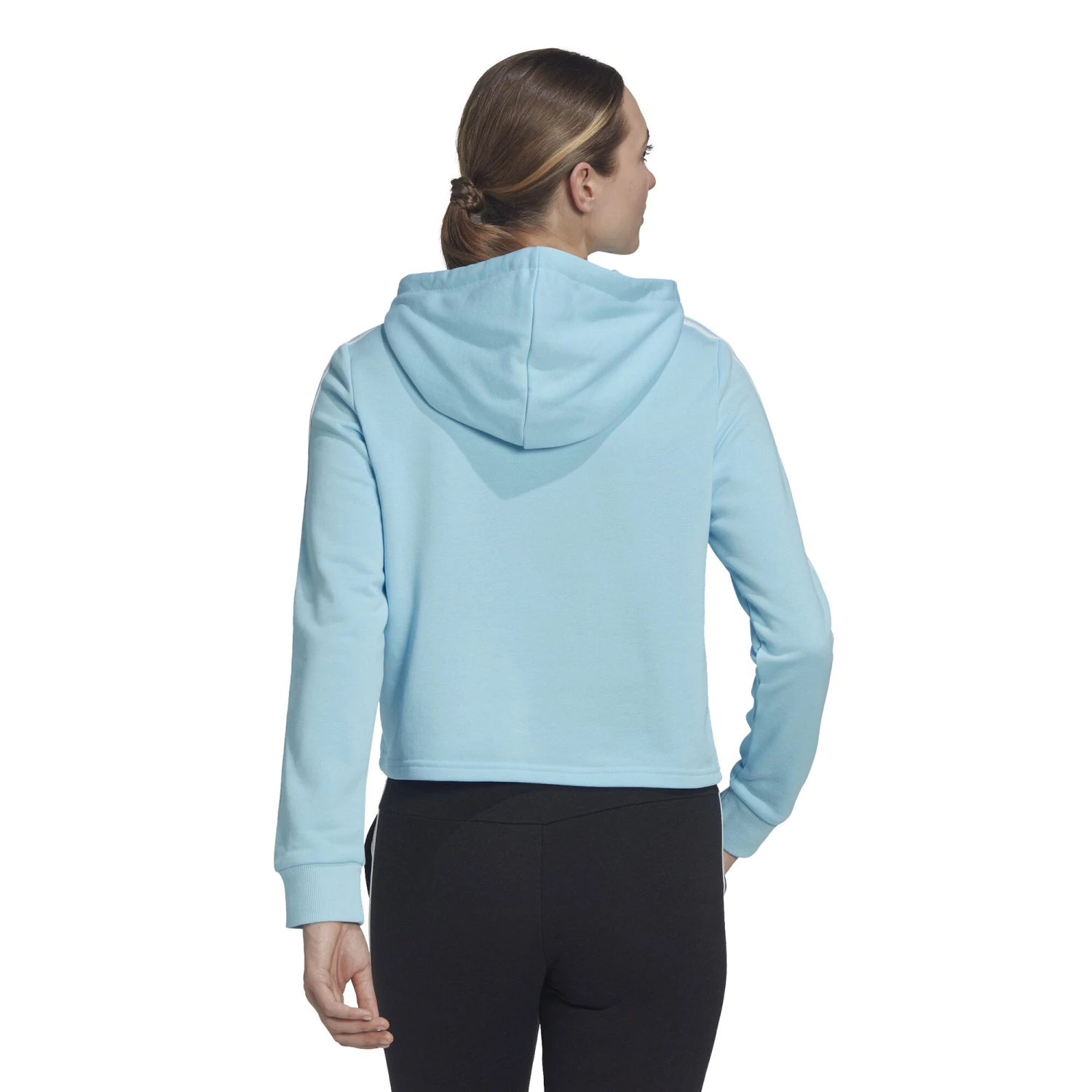 ADIDAS 3 Stripes French Terry Cropped Felpa Con Cappuccio Donna - Blu Chiaro 5 ADIDAS 3 Stripes French Terry Cropped Felpa Con Cappuccio Donna - Blu Chiaro - immagine 3