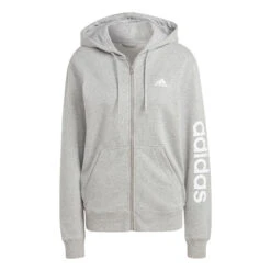 ADIDAS Essentials Linear Full-Zip French Terry Felpa Donna - Grigio Chiaro, Bianco