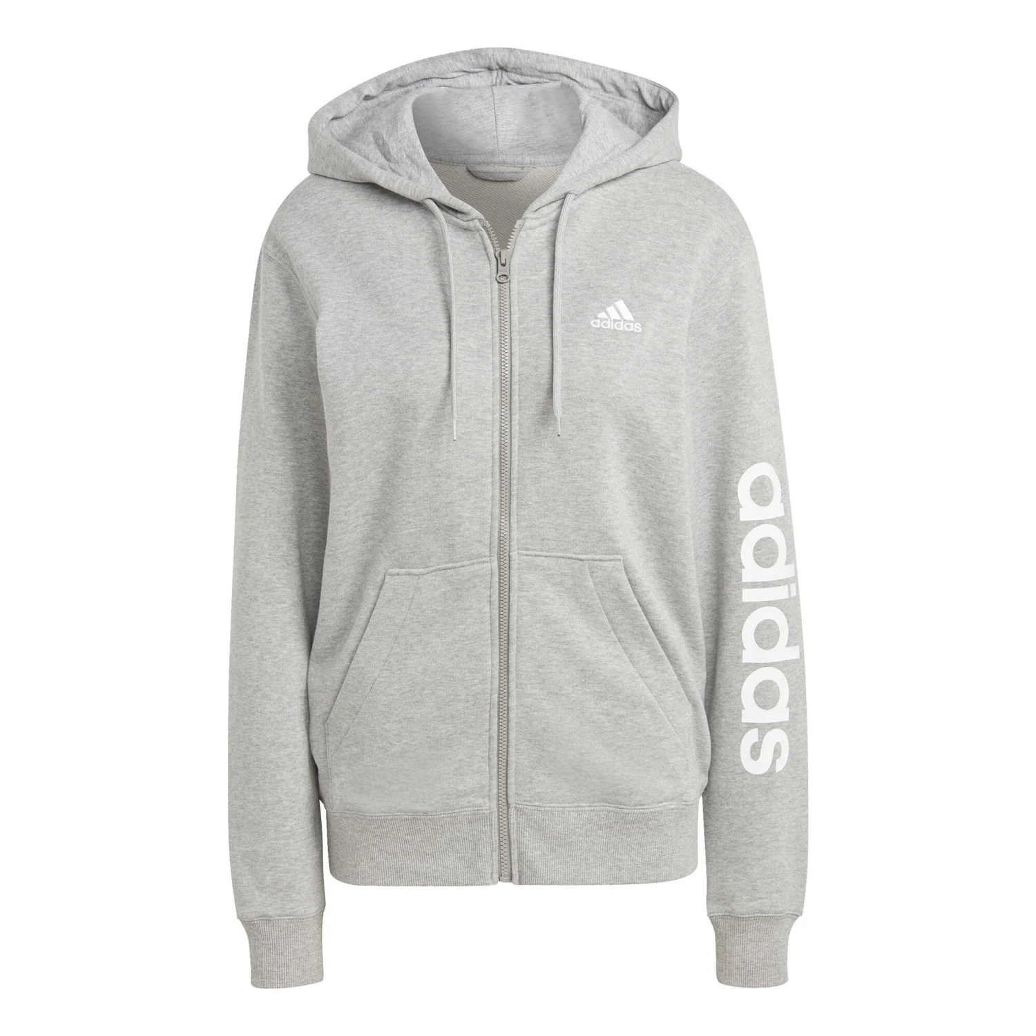 ADIDAS Essentials Linear Full-Zip French Terry Felpa Donna - Grigio Chiaro, Bianco 3 ADIDAS Essentials Linear Full-Zip French Terry Felpa Donna - Grigio Chiaro, Bianco