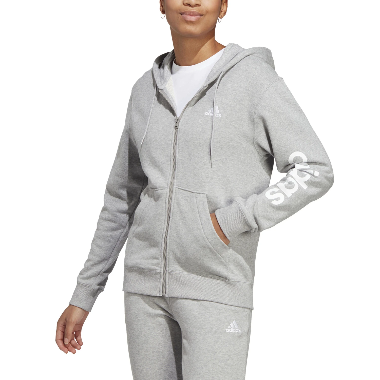 ADIDAS Essentials Linear Full-Zip French Terry Felpa Donna - Grigio Chiaro, Bianco 4 ADIDAS Essentials Linear Full-Zip French Terry Felpa Donna - Grigio Chiaro, Bianco - immagine 2
