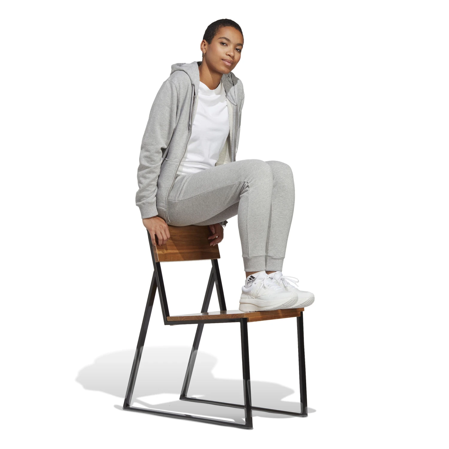 ADIDAS Essentials Linear Full-Zip French Terry Felpa Donna - Grigio Chiaro, Bianco 6 ADIDAS Essentials Linear Full-Zip French Terry Felpa Donna - Grigio Chiaro, Bianco - immagine 4
