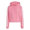 ADIDAS Essentials 3-Stripes French Terry Crop Felpa Con Cappuccio Donna - Rosa, Bianco -Attrezzatura Da Tennis 17769000 000
