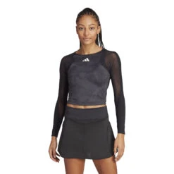 ADIDAS Paris Crop Manica Lunga Donna - Grigio Scuro, Nero -Attrezzatura Da Tennis 17825000 13