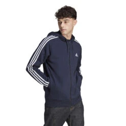 ADIDAS Essentials French Terry 3-Stripes Full-Zip Felpa Uomini - Blu Scuro, Bianco