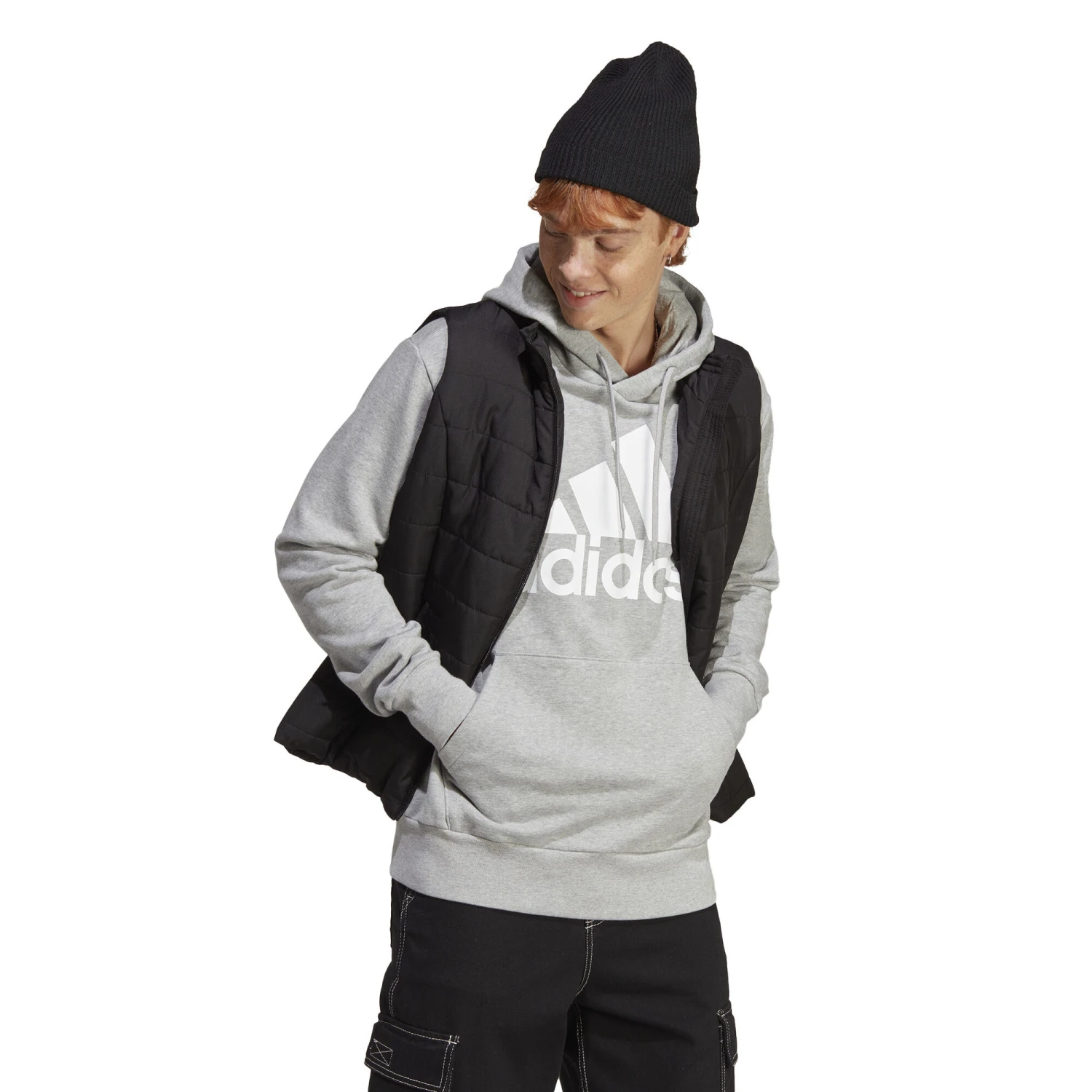 ADIDAS Essentials French Terry Big Logo Felpa Con Cappuccio Uomini - Grigio Chiaro, Bianco 6 ADIDAS Essentials French Terry Big Logo Felpa Con Cappuccio Uomini - Grigio Chiaro, Bianco - immagine 4