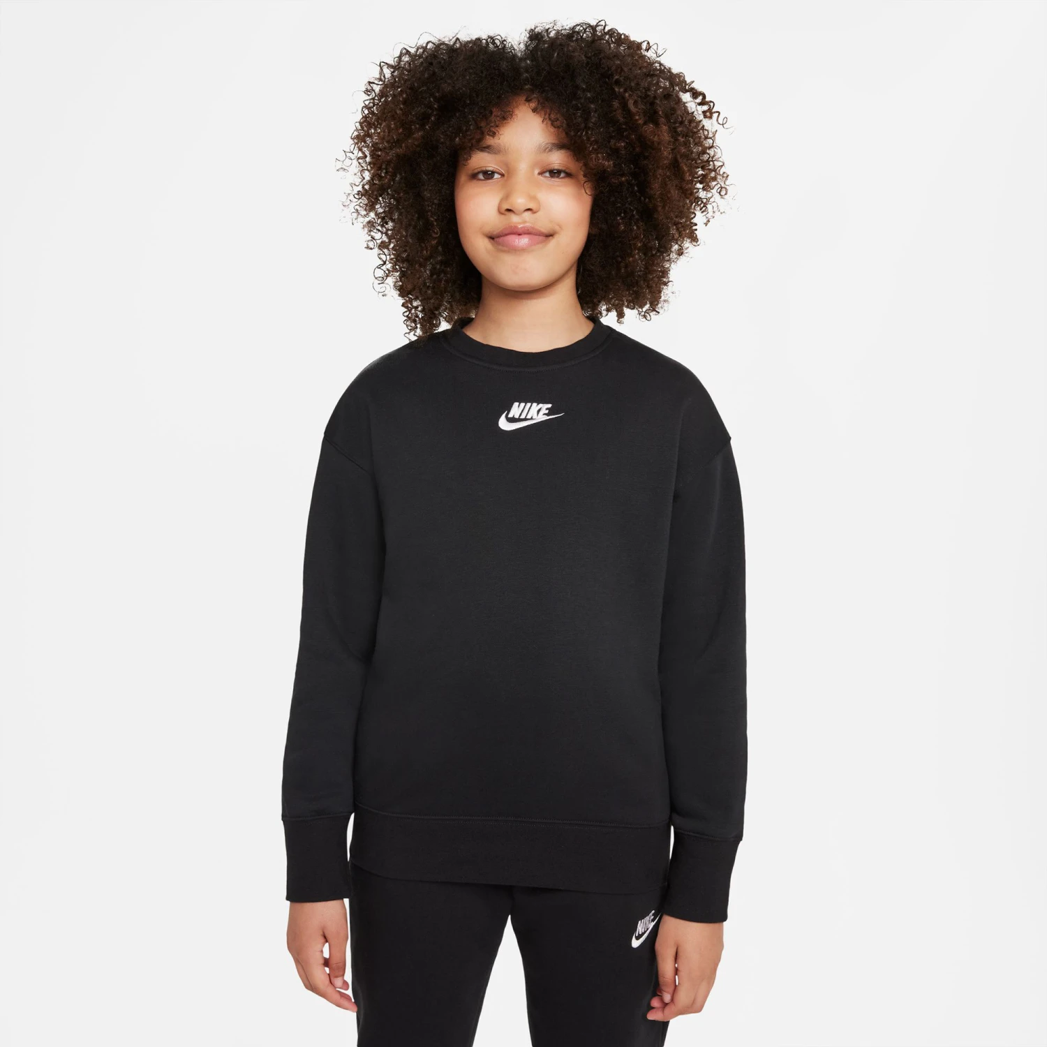 Nike Sportswear Club Fleece Crrew Felpa Ragazze - Nero, Bianco 5 Nike Sportswear Club Fleece Crrew Felpa Ragazze - Nero, Bianco - immagine 3